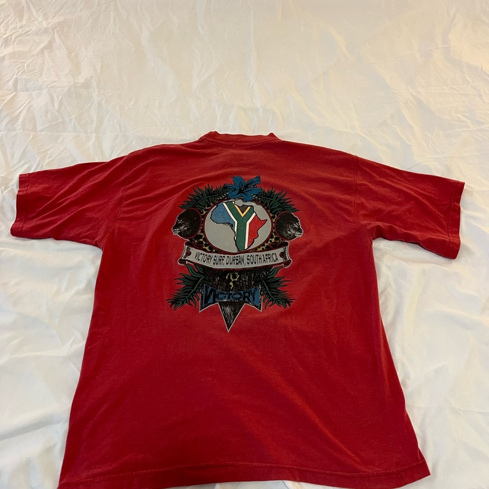 Vintage 80s Surf Tee Shirt Victory Durban South Africa Large Red 315